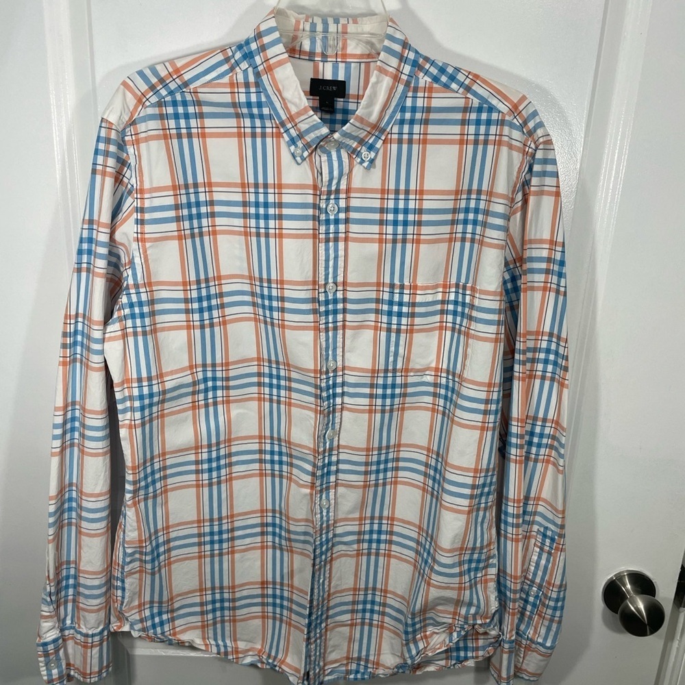 J. Crew Men's Casual Plaid Shirt in Blue and Orange Size Large CB-
